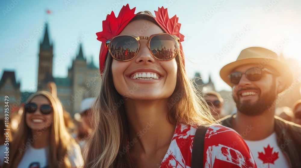 Celebrating National Pride Young Woman in Festive Attire Enjoys Canada Day Festivities